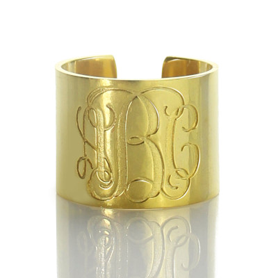 Script Monogram Cuff Ring Gifts 18ct Gold Plated - Handcrafted & Custom-Made