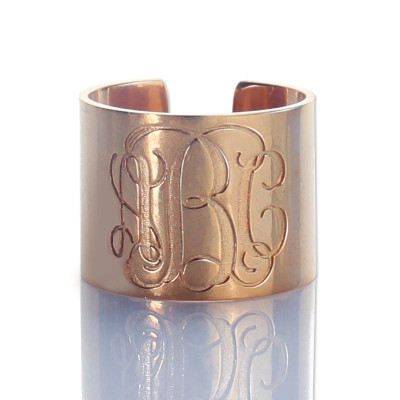Engraved Monogram Cuff Ring Rose Gold - Handcrafted & Custom-Made