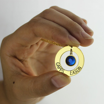 Personalised Circle Name Necklace With Birthstone 18ct Gold Plated Silver  - Handcrafted & Custom-Made