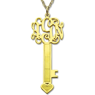 18ct Gold Plated Key Monogram Initial Necklace - Handcrafted & Custom-Made