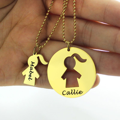 Mother and Child Necklace Set with Name 18ct Gold Plated - Handcrafted & Custom-Made