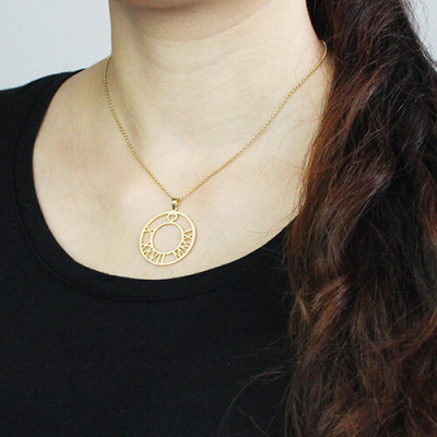18ct Gold Plated Roman Numeral Disc Necklace - Handcrafted & Custom-Made