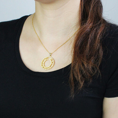 Double Circle Roman Numeral Necklace Clock Design Gold Plated Silver - Handcrafted & Custom-Made
