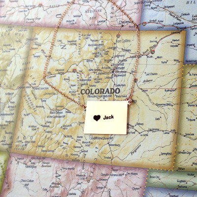 Custom Colorado State Shaped Necklaces With Heart  Name Rose Gold - Handcrafted & Custom-Made