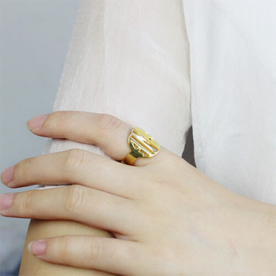 Personalised Block Circle Monogram Ring 18ct Gold Plated - Handcrafted & Custom-Made