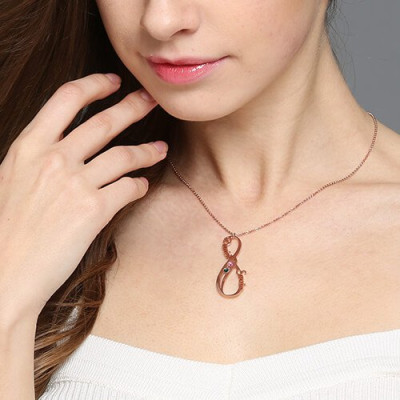 Vertical Infinity Sign Necklace with Birthstones 18ct Rose Gold Plated  - Handcrafted & Custom-Made