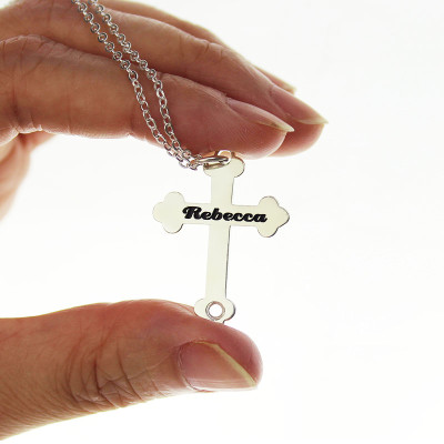 Silver Rebecca Font Cross Name Necklace - Handcrafted & Custom-Made