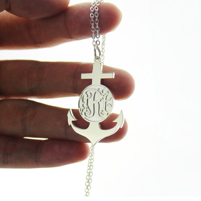 Sterling Silver Anchor Monogram Initial Necklace - Handcrafted & Custom-Made