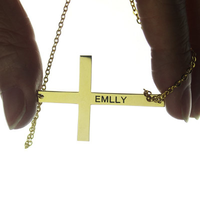 18ct Gold Plated Silver Latin Cross Necklace Engraved Name 1.25" - Handcrafted & Custom-Made