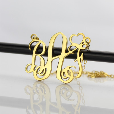 Personalised Initial Monogram Necklace 18ct Solid Gold With Heart - Handcrafted & Custom-Made