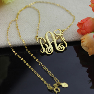 Personalised Initial Monogram Necklace 18ct Solid Gold With Heart - Handcrafted & Custom-Made
