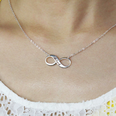 Engraved Name Infinity Necklace Sterling Silver - Handcrafted & Custom-Made