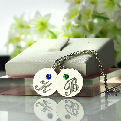 Personalised Disc Necklace with Initial  Birthstone  - Handcrafted & Custom-Made