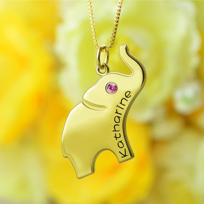 Elephant Lucky Charm Necklace Engraved Name 18ct Gold Plated - Handcrafted & Custom-Made