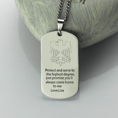 Man's Dog Tag Eagle Name Necklace - Handcrafted & Custom-Made