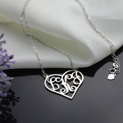 Solid White Gold Initial Monogram Personalised Heart Necklace - Handcrafted & Custom-Made