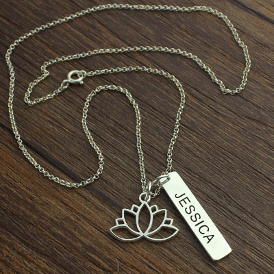 Yoga Necklace Lotus Flower Name Tag Sterling Silver - Handcrafted & Custom-Made