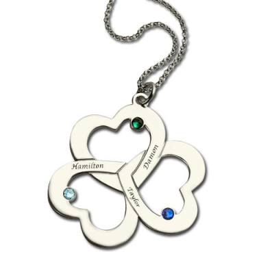 Personalised Three Triple Heart Shamrocks Necklace with Name - Handcrafted & Custom-Made