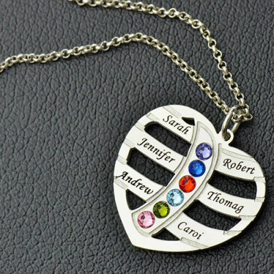 Moms Necklace With Kids Name  Birthstone In Sterling Silver  - Handcrafted & Custom-Made