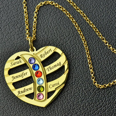 Mothers Necklace With Children Names  Birthstones 18ct Gold Plated  - Handcrafted & Custom-Made