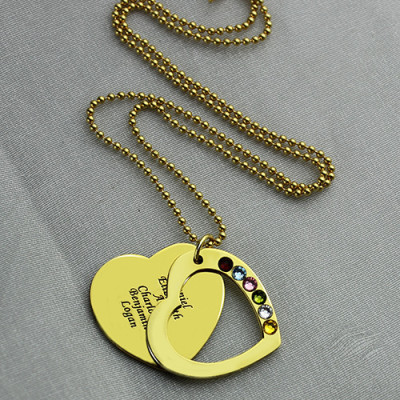 Heart Birthstones Necklace For Mother In Gold  - Handcrafted & Custom-Made