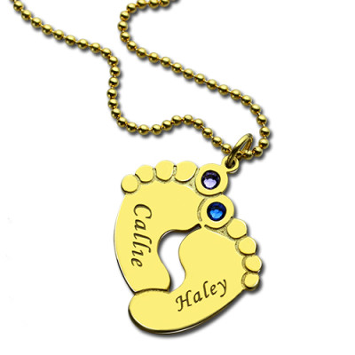 Birthstone Baby Feet Charm Pendant 18ct Gold Plated  - Handcrafted & Custom-Made