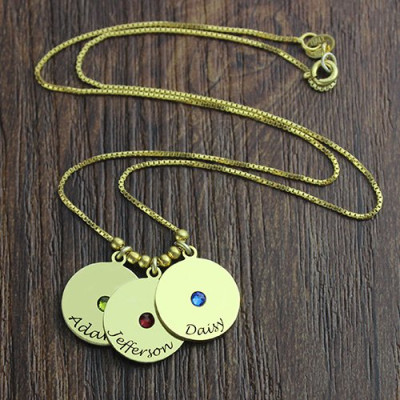 Mother's Disc and Birthstone Charm Necklace 18ct Gold Plated  - Handcrafted & Custom-Made