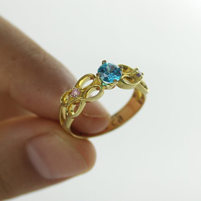 Birthstone Infinity Promise Ring With Name 18ct Gold Plated  - Handcrafted & Custom-Made
