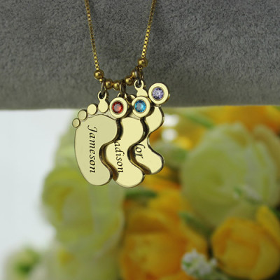 Mother Pendant Baby Feet Necklace 18ct Gold Plated - Handcrafted & Custom-Made