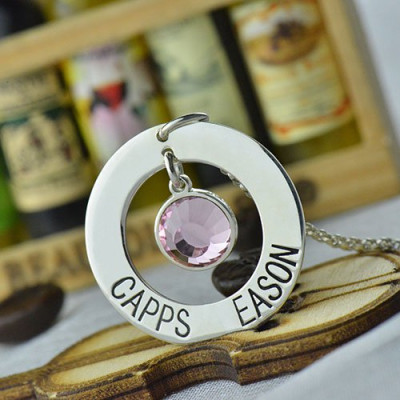 Personalised Circle Name Pendant With Birthstone Silver  - Handcrafted & Custom-Made