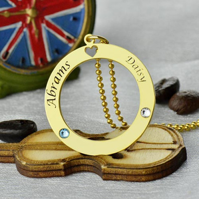 Circle of Love Name Necklace with Birthstone 18ct Gold Plated Silver  - Handcrafted & Custom-Made