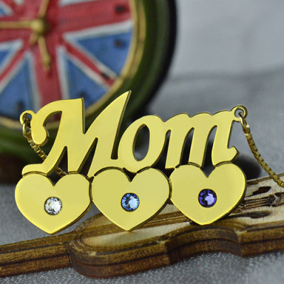 Moms Necklace With Children Birthstone In 18ct Gold Plated  - Handcrafted & Custom-Made