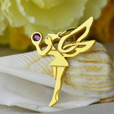 Fairy Birthstone Necklace for Girlfriend 18ct Gold Plated Silver 925  - Handcrafted & Custom-Made