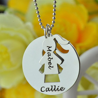 Mother Daughter Necklace Set Engraved Name Sterling Silver - Handcrafted & Custom-Made