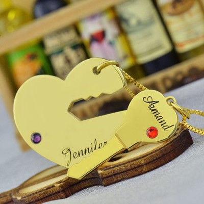 Key to My Heart Couple Name Pendant Necklaces Gold - Handcrafted & Custom-Made