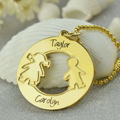 Circle Necklace Engraved Children Name Charms 18ct Gold Plated Silver925 - Handcrafted & Custom-Made