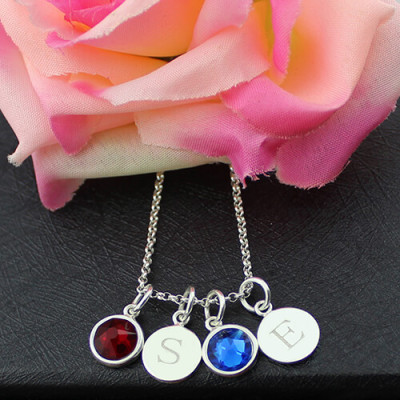 Personalised Double Initial Charm Necklace with Birthstone  - Handcrafted & Custom-Made