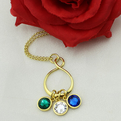Personalised Family Infinity Necklace with Birthstones 18ct Gold Plate  - Handcrafted & Custom-Made