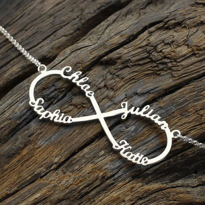 Sterling Silver Infinity Symbol Necklace 4 Names - Handcrafted & Custom-Made