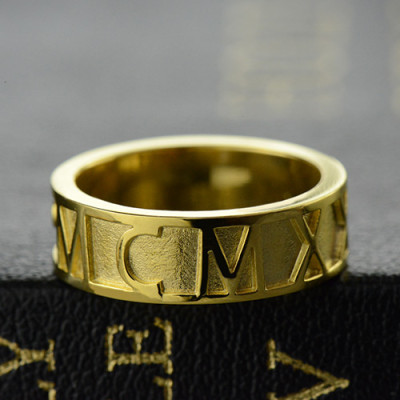18ct Gold Plated Roman Numeral Date Rings - Handcrafted & Custom-Made