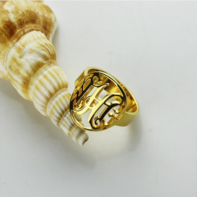 Custom Circle Cut Out Monogrammed Ring 18ct Gold Plated - Handcrafted & Custom-Made