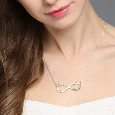 Heart Infinity Necklace 3 Names Sterling Silver - Handcrafted & Custom-Made