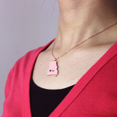 Custom Missouri State Shaped Necklaces With Heart  Name Rose Gold - Handcrafted & Custom-Made