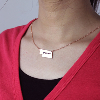 Custom Nebraska State Shaped Necklaces With Heart  Name Rose Gold - Handcrafted & Custom-Made