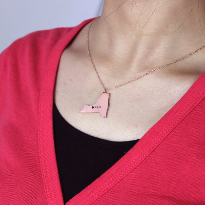 Personalised NY State Shaped Necklaces With Heart  Name Rose Gold - Handcrafted & Custom-Made