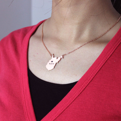 West Virginia State Shaped Necklaces With Heart  Name Rose Gold - Handcrafted & Custom-Made