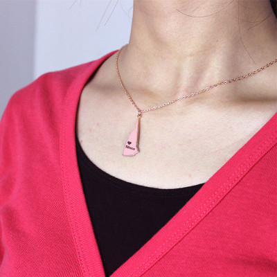 Custom New Hampshire State Shaped Necklaces With Heart  Name Rose Gold - Handcrafted & Custom-Made