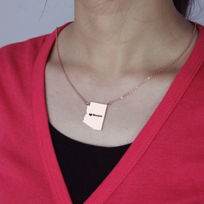 Custom Arizona State Shaped Necklaces With Heart  Name Rose Gold - Handcrafted & Custom-Made