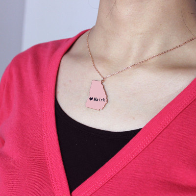 Custom Georgia State Shaped Necklaces With Heart  Name Rose Gold - Handcrafted & Custom-Made