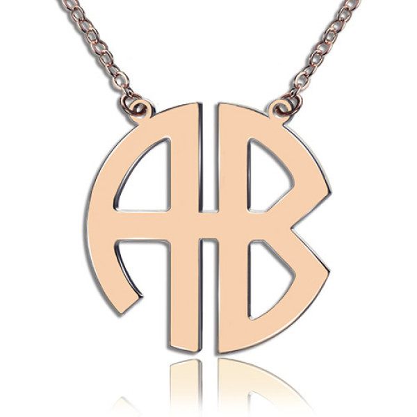 Two Initial Block Monogram Pendant Necklace Solid Rose Gold - Handcrafted & Custom-Made